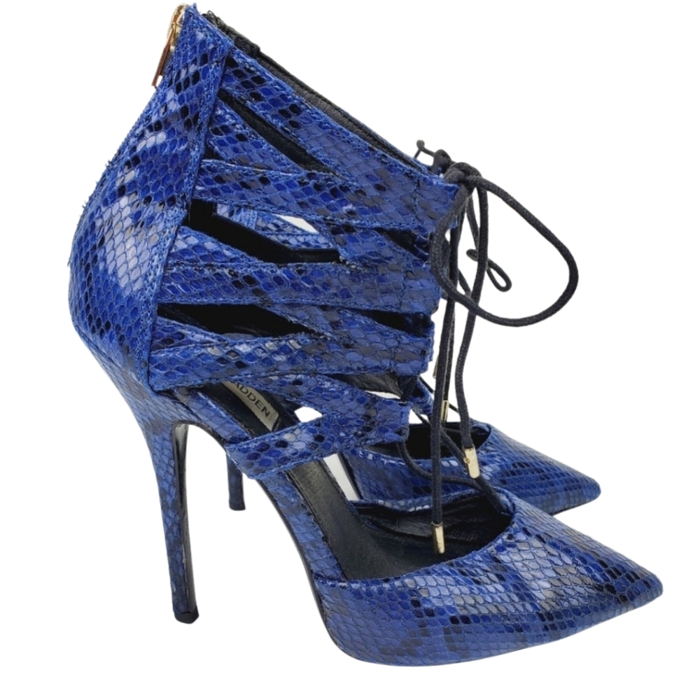 Steve Madden Blue Leather Reptile Print Heels Women's Size 8